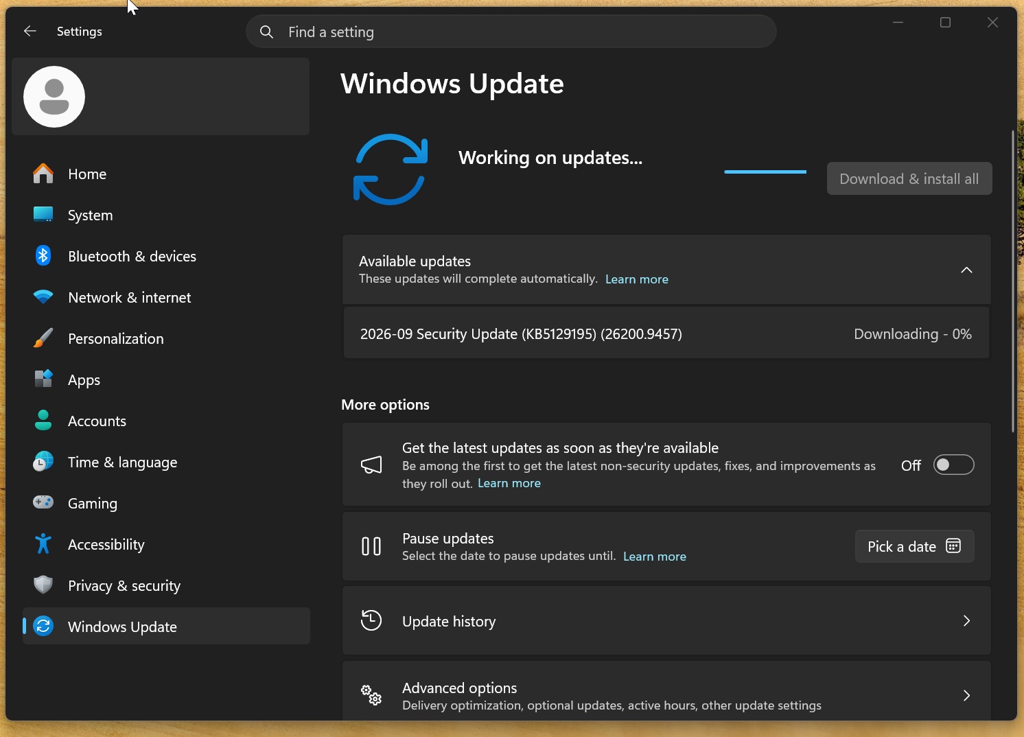 2026-09 Security Update KB5129195 Build 26200.9457