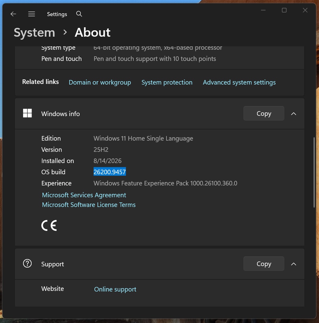 Windows 11 KB5129195 advances the operating system to Build 26200.9457