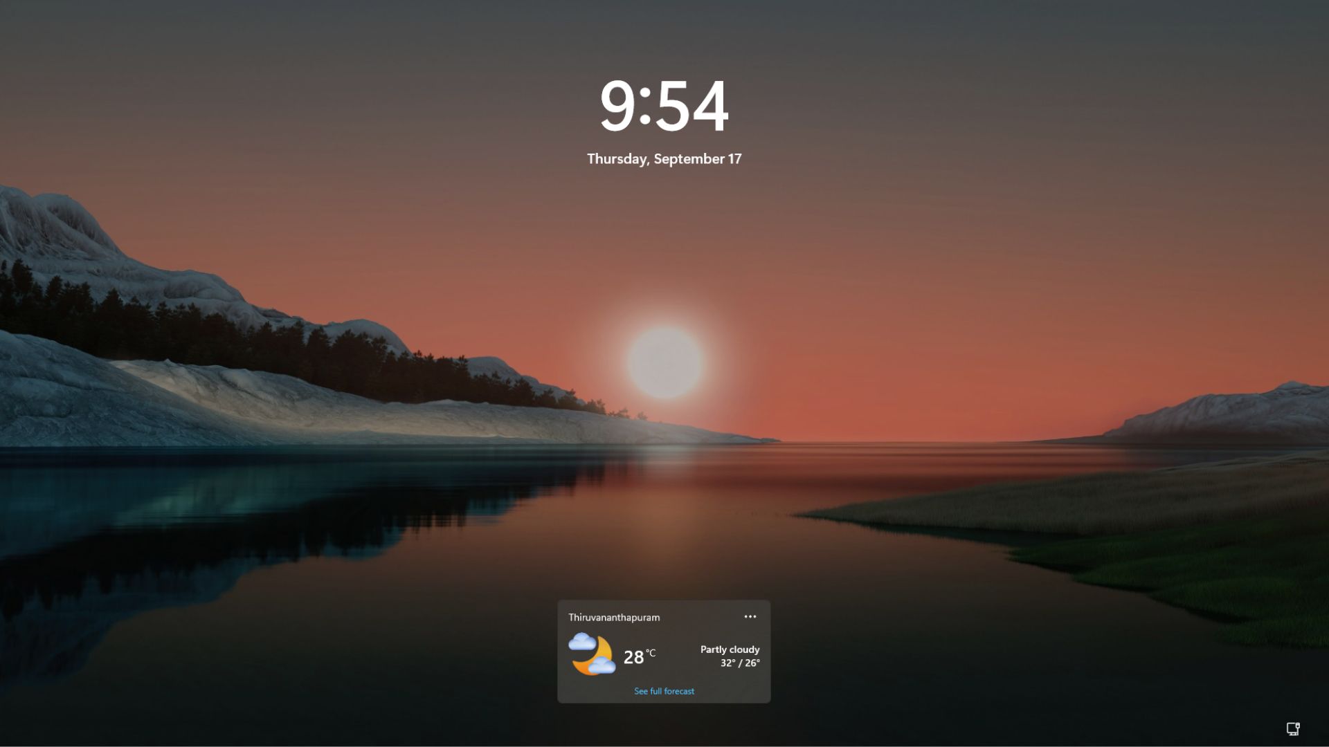 Windows 11 lock screen showing only the Weather widget by default