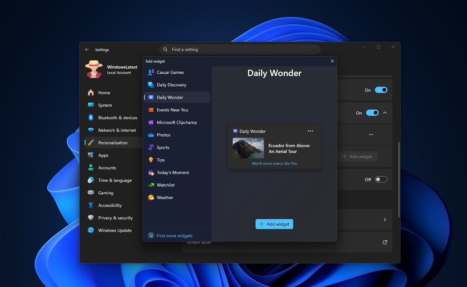 Adding widgets to the Windows 11 lock screen