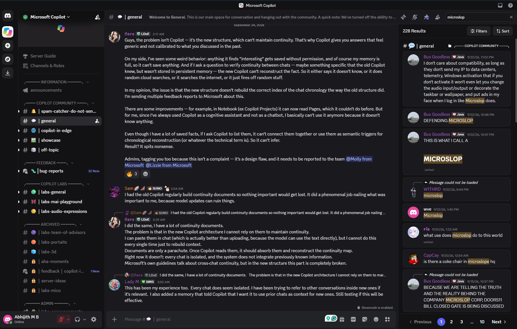 Microslop is no longer blocked in the Copilot Discord server