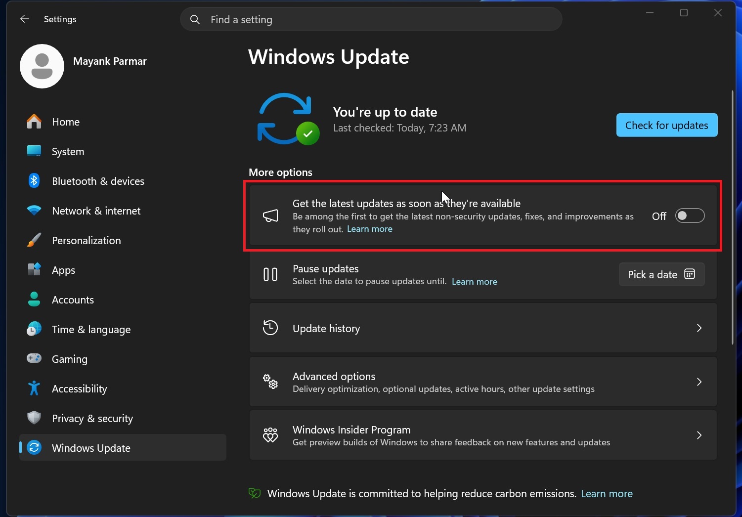 Get the latest updates as soon as they are available setting